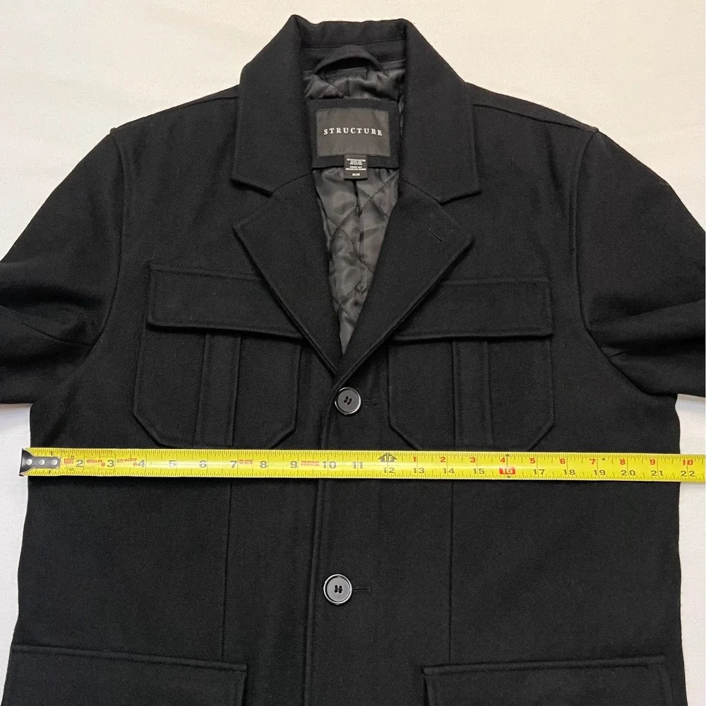 Structure Men's Black Clean Minimal Dark Academia Wool Blend Quilted Coat Size M